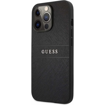 GUESS Saffiano PU Leather Hard Case - дизайнерски кожен кейс за iPhone 13 Pro Max (черен)