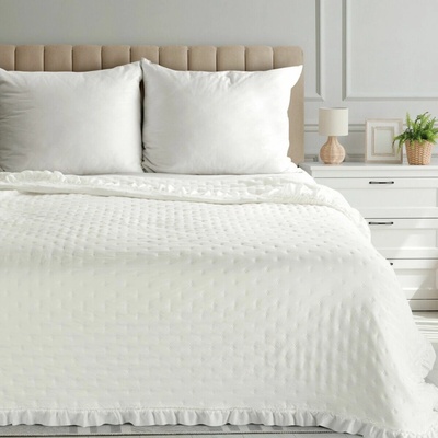 Eurofirany Romantický prehoz LIBI krémový s volánikmi krémová Polyester 170x210 cm