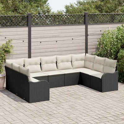 vidaXL Градински Софа Комплект 9 pcs Черно полиратан (3345857)