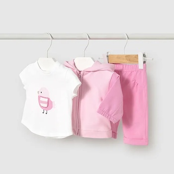 Mayoral Анцуг с качулка, тениска с пиленце и розов панталон за бебе момиче Майорал