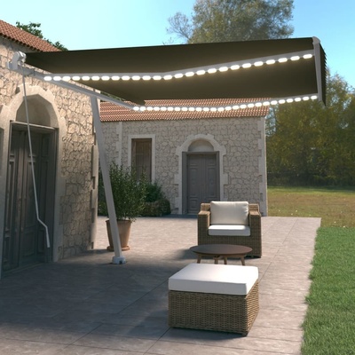 VidaXL Ručně zatahovací markýza s LED světlem 400 x 350 cm antracitová