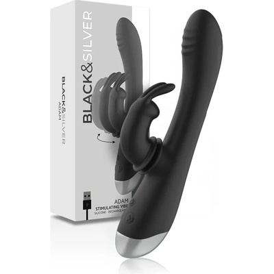 Black&Silver Dj. Adam Rabbit Silicone Rechargeable Black Stimulator