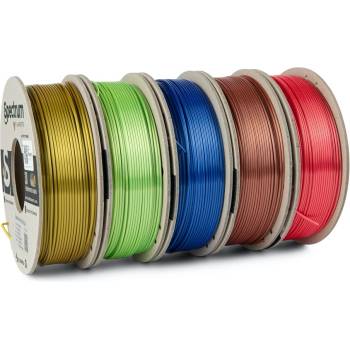 Spectrum 80750 3D филамент, PLA Silk, 1, 75 мм, 5x250g, микс славно злато, пикантна мед, зелена ябълка, рубинено червено, индигово синьо (80750)
