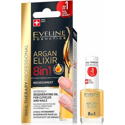 Eveline Cosmetics Nail Therapy regenerační elixír na nehty a nehtovou kůžičku Argan Elixir 8 in 1 12 ml – Zboží Dáma