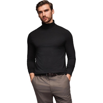 Klasický pánsky hladký longsleeve s rolákom čierny V1 OM-LSCL-0130