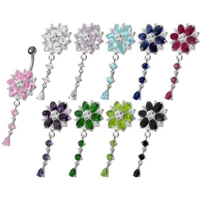 Šperky4U stříbrný piercing do pupíku kytička BP01120-P