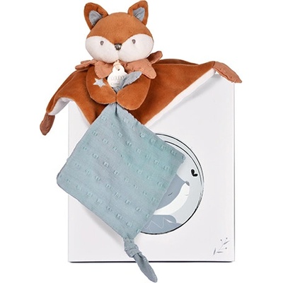 Doudou dárková sada liška Timo s dečkou a úchytem na dudlík 20 cm