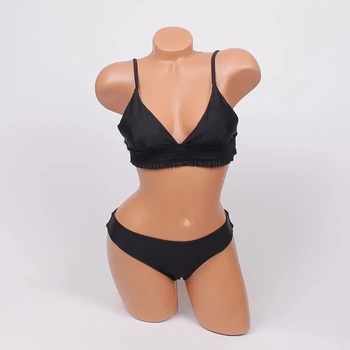 Image 1 of Елегантен черен бански с триъгълни чашки и къдри - чашка В