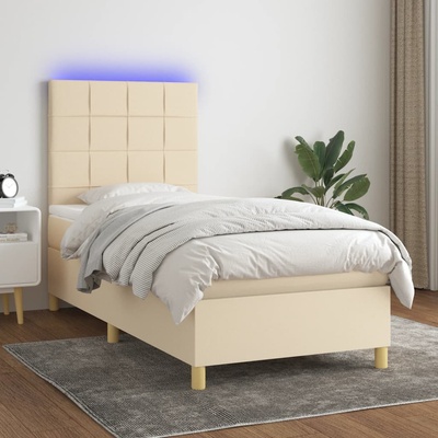 vidaXL Боксспринг легло с матрак и LED, кремаво, 80x200 см, плат (3135394)