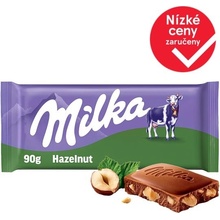 Milka Hazelnut mléčná čokoláda z alpského mléka s drcenými jádry lískových ořechů 90 g
