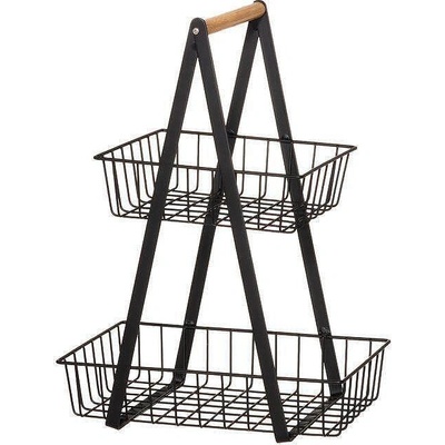 4LIVING Collection (Финландия) Метална кошница на 2 нива 4LIVING с бамбукова дръжка - 38, 5 х 17 х 28 см (TB 4Living 632281)