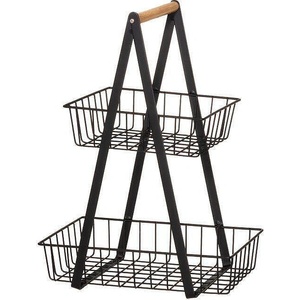 4LIVING Collection (Финландия) Метална кошница на 2 нива 4LIVING с бамбукова дръжка - 38, 5 х 17 х 28 см (TB 4Living 632281)