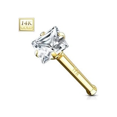 Šperky4U zlatý piercing do nosu čtvercový zirkon ZL01024-YG