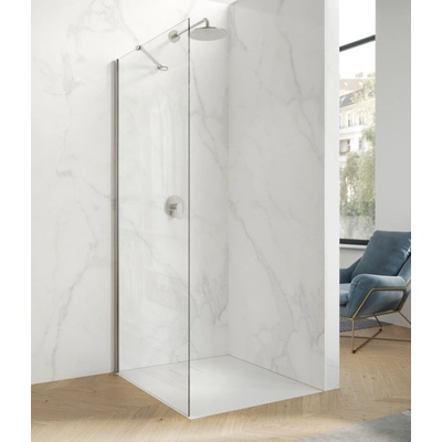 Hüppe Astra - Walk-in/Bočná stena pre krídlové dvere s pevným segmentom 800x2000 mm pre 4-uholník, profil strieborná pololesklá, číre sklo s Anti-Plaque PX0202.069.322