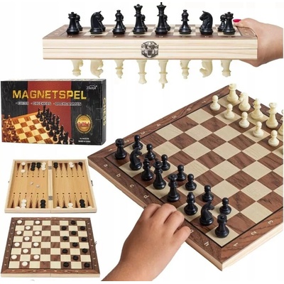 Pronett XJ5785 Magnetické dřevěné šachy 3 v 1, 24 x 24 cm – Zboží Dáma