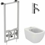 Ideal Standard Комплект монтажна рамка Ideal Standard ProSys, бяло окачено биде Ideal Standard Tesi и хромиран смесител за биде Omnires Y (R016267+T457001+Y1220STCR)