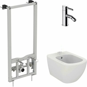 Ideal Standard Комплект монтажна рамка Ideal Standard ProSys, бяло окачено биде Ideal Standard Tesi и хромиран смесител за биде Omnires Y (R016267+T457001+Y1220STCR)