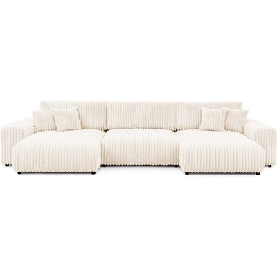 ROPEZ Кремав разтегателен ъглов диван с място за съхранение от рипсено кадифе (U форма) Sarina - Ropez (Sarina Narożnik U z f.spania Vito 23 Standard)