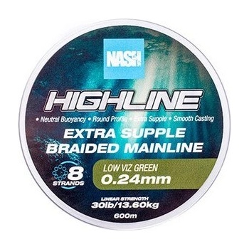Nash Pletená Šnúra Highline Extra Supple Braid Green 600 m 0,24 mm 13,60 kg