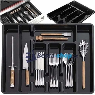 Ruhhy 24748 Plastový nastavitelný organizér do kuchyňské zásuvky, černá – Zboží Dáma