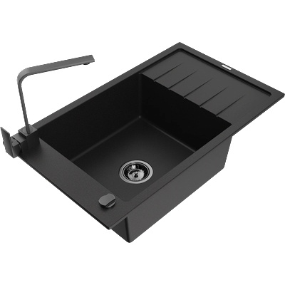 Mexen Elias гранитна мивка с 1 отделение с отцедник и кухненски смесител Rita, черен - 6511-77-670300-70-B (6511-77-670300-70-B)