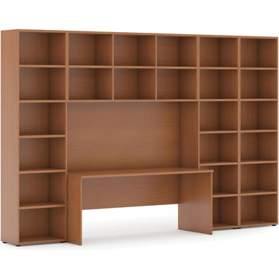 Sestavy knihoven Integro se stolem, vyšší/širší, 3550x700/400x2300 mm, třešeň