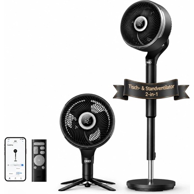 DREO Smart Bedroom Fan, Pedestal Fan, 150°+100° Omnidirectional Oscillation, 36.6m CirculAir Range, Quiet DC Motor, 12 Levels, 6 Modes, 20dB, Remote Control, 12h Timer. - DR-HPF015S