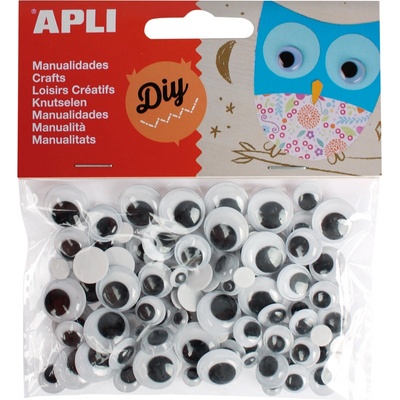 Kulaté oči Apli Moving eyes, mix velikostí, samolepicí, černé, 100 ks