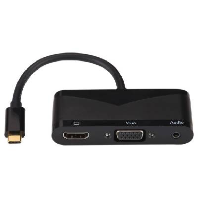 V83 5в1 преходник - HDMI / VGA / 3, 5 mm jack / USB-A към USB-C - черна (81409)