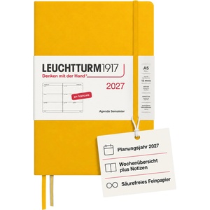Leuchtturm1917 Weekly Calendar 2027 Medium (A5) - French, Sunflower, Hardcover, 12 Months - January-December 2027, 1 week per double page with high ink compatibility - 400404 (400404)