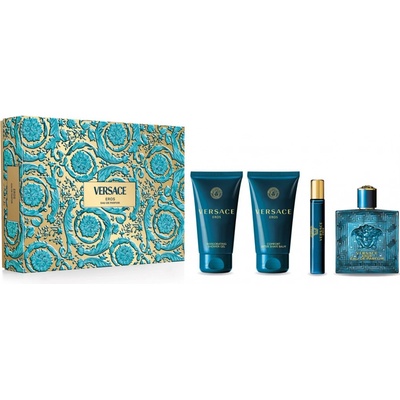 Versace Eros EDP 100 ml + sprchový gel 75 ml + balzám po holení 75 ml + EDP 10 ml miniatura, dárková sada pro muže