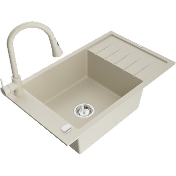 Mexen Elias гранитна мивка с 1 корито с дренаж и кухненски смесител Elia, бежов - 6511-69-670101-69 (6511-69-670101-69)