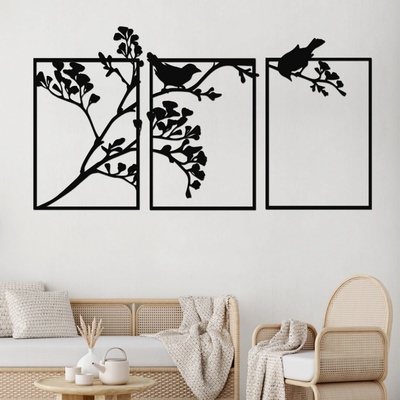 dřevo života 3 dílný dřevěný strom BIRD TREE Zvolte barvu dekoru: Černá, Rozměry (cm): 110x60