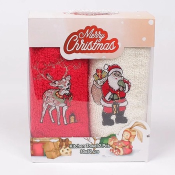 Image 1 of Коледни кърпи в червено и цвят екрю - 2 броя