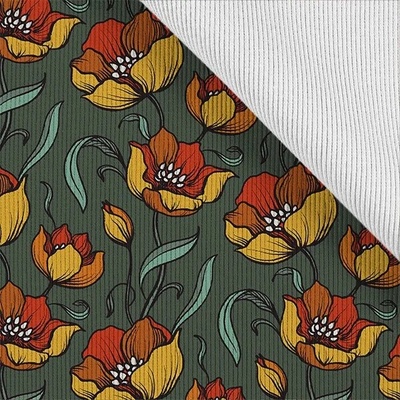 Funkční žebrovaný náplet metráž retro tulipány žluté