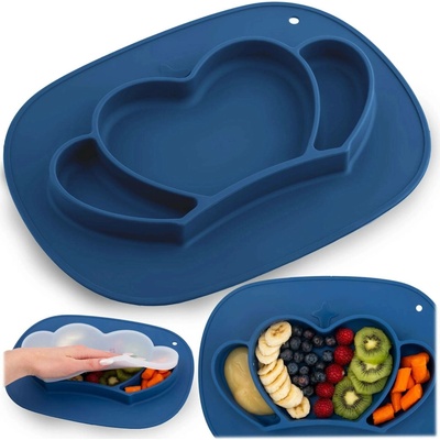 Ricokids 704802 Silikonový dětský talíř s přísavkou Koruna, tmavě modrý