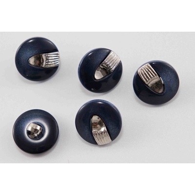 Gombík so spodným prišitím - modro strieborná - priemer 1,5 cm