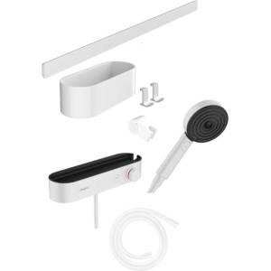 Hansgrohe WallStoris - Комплект душ слушалка 105, 3 струи, термостат и аксесоари за баня, бял мат 24250700 (24250700)