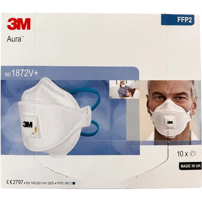 3M Aura filtračná polomaska pre zdravotníctvo, s ventilom, FFP2 1872V+