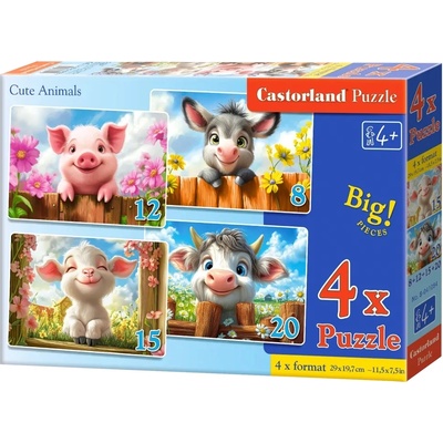 Castorland Детски пъзел Castorland 4 в 1 - Сладки животни (В-041084)