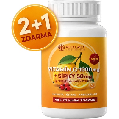VITALMIX VITAMÍN C 1000mg+ŠÍPKY 50mg FORTE 90+20 tabliet 2+1
