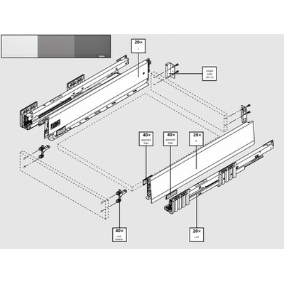 Blum K-Blum set Merivobox 450mm/40kg Indium šedá IG-M vrut