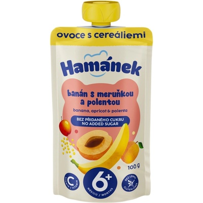 Hamánek kapsička Jablko s banánem meruňkou a polentou 100 g – Zboží Dáma