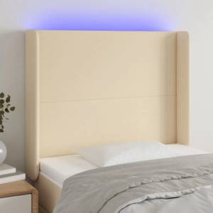 vidaXL LED горна табла за легло, кремава, 83x16x118/128 см, плат (3123747)