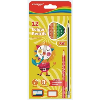 Keyroad farbičky s gumou a strúhadlom 12 farieb KR971723