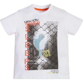 GUESS Памучна тениска с къс ръкав за момче в бяло с цветна апликация Guess