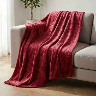 Avax deka mikroflanel JARNÍ EMBOSS QK-236 listy vínová 150x200