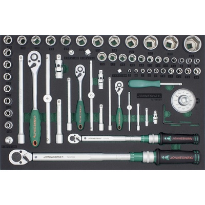 Modul - gola sada 1/4", 3/8" a 1/2", momentové klíče 10-200 Nm, 65 ks - JONNESWAY T27165SV