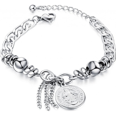 Šperky eshop náramek z oceli Svatý Benedikt z Nursie ochránce před útoky zlého stříbrná SP67.04