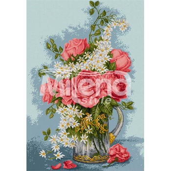 Milena Style Ваза с рози и маргаритки - гоблен със схема конци dmc 1: 1